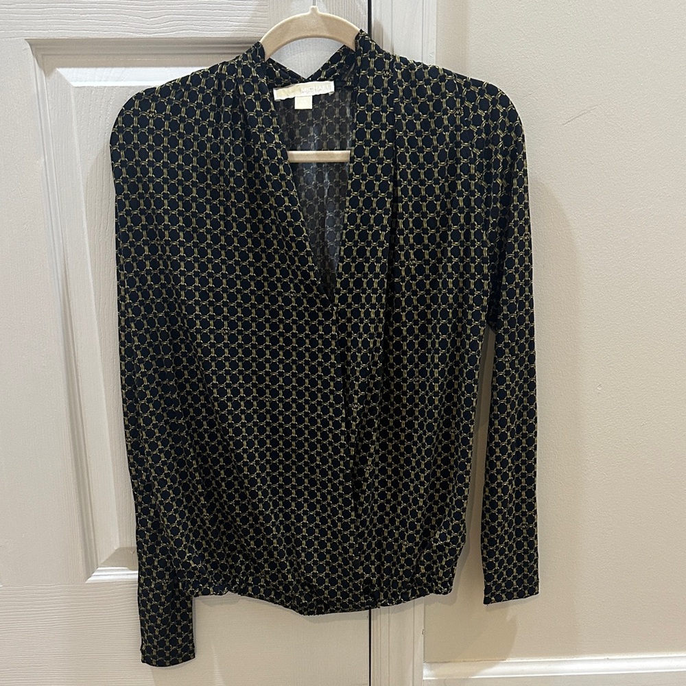 Michael Kors Black and Gold Patterned Blouse
